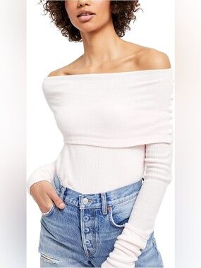 Free People White Snowbunny Long Sleeve Sweater